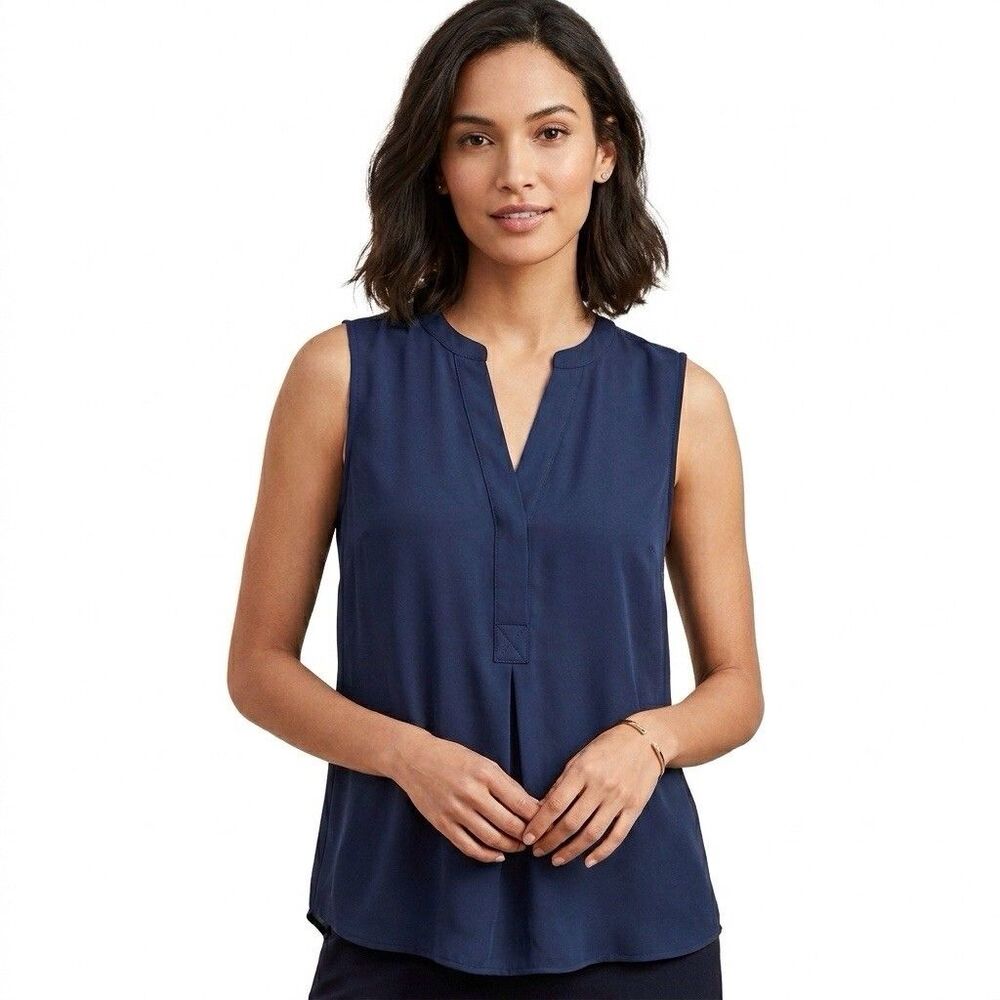 The Limited Navy Sleeveless Split-Neck Blouse